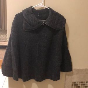 Zipper cowl neck pancho sweater